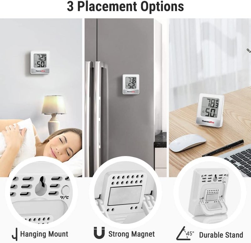 ThermoPro TP49 3 قطع مقياس رطوبة رقمي مقياس حرارة داخلي مقياس رطوبة ميني مع مراقب درجة الحرارة والرطوبة مقياس حرارة خارجي وداخلي محطة الطقس - Image 5